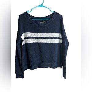 Hollister Navy and White Crew Neck Sweater